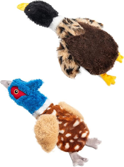 Calibonbon 2-Pack Stuffing-Free Squeaky Dog Toys – Pheasant & Duck Plush (4 Squeakers Each) | Durable Hollow Body for Medium Dogs | No Stuffing, Safe & Mess-Free