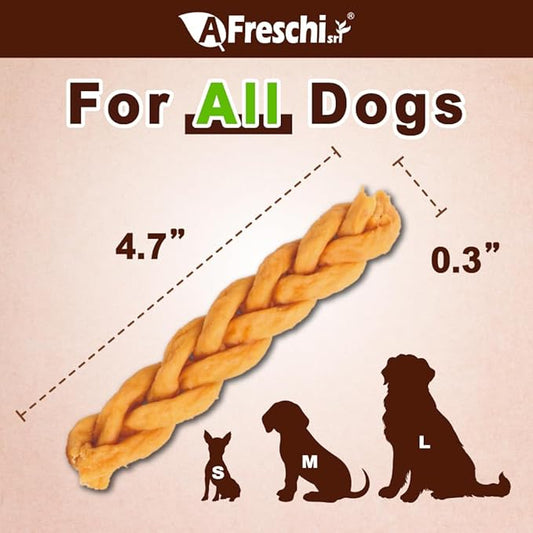 A Freschi srl Turkey Tendons for Dogs, Healthy Dog Treats, Rawhide-Free Puppy Chews, All Natural, Hypoallergenic Dog Treats, USA-Sourced Dog Snack, Dog Biscuit, Braided Sticks, 3.5 oz Pack