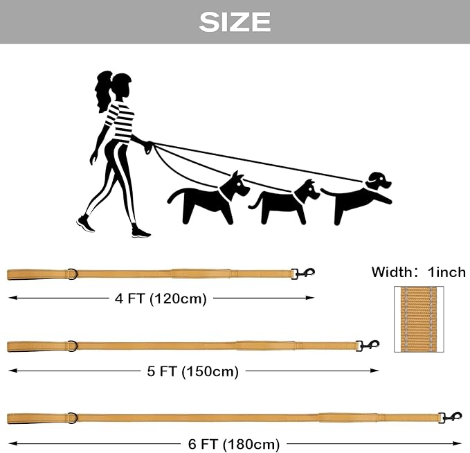 Joytale Dog Leash Heavy Duty for Large Dogs That Pull, Double Handle for Traffic Control, Double-Sided Reflective Leashes for Large Medium Dogs Night Safety, 6FT, Khaki