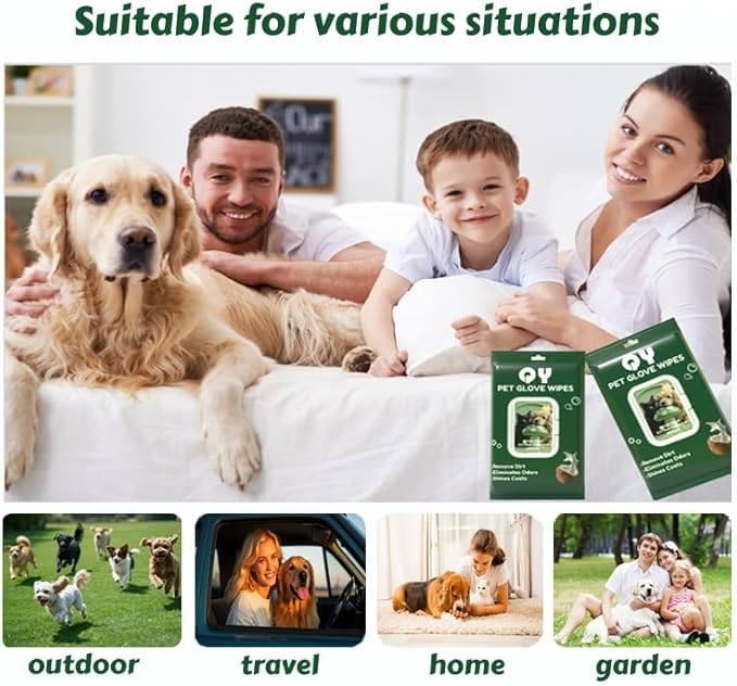 QingYa 20-Pack Extra Thick Pet Cleaning Glove Wipes with Lid | Value Pack Dog & Cat Grooming Gloves | Rinse-Free Bath Wipes with Coconut, Aloe & Jojoba for Odor Control & Daily Care