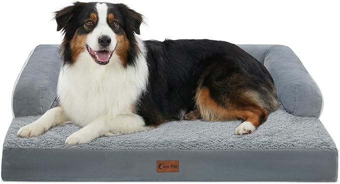 Casa Paw Orthopedic Dog Beds for Large Sized Dogs, Waterproof Egg Crate Foam Medium Dog Couch Beds for Crate 35x22Inch, Washable Pet Beds with Removable Cover and Nonskid Bottom, Grey