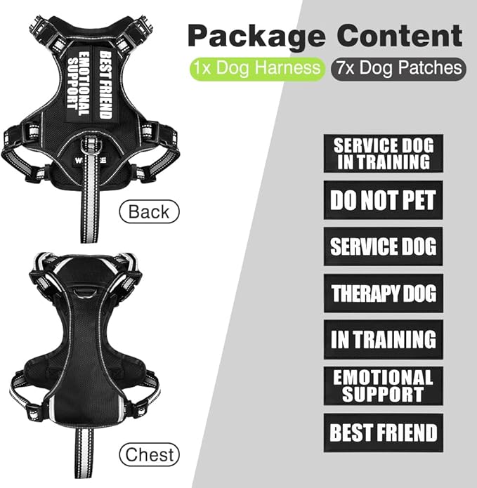 WINSEE Service Dog Vest No Pull Dog Harness with 7 Dog Patches, Reflective Pet Harness with Durable Soft Padded Handle for Training Small, Medium, Large, and Extra-Large Dogs (X-Large, Black)