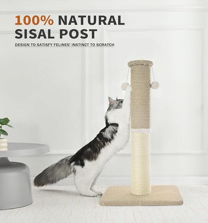 Made4Pets Tall Cat Scratching Post, Heavy Duty and Thicker Scratching Posts for Indoor Cats Adults, 23.6" Natural Sisal Cat Scratcher with Hanging Balls, Sturdy Base Cat Scratch Post, Beige
