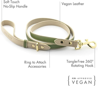 Nina Woof Rio Vegan Leather Dog Leash (4ft) Padded Luxury Lead for Dogs & Ideal Long Compatible with Dog Collars (Olive)