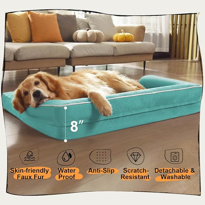Orthopedic Large Dog Bed Washable: Large Size Dog Beds with Removable Washable Cover, XXLarge Orthopedic Aqua Blue Sofa for Big Pet Dogs