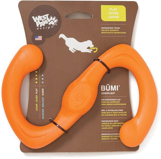 West Paw Zogoflex Bumi Dog Tug Toy – S-Shaped, Lightweight Chew Toys for Fetch, Play, Pet Exercise – Tug of War Soft Flinging Squishy Chewy Toy for Dogs – Guaranteed, Latex-Free, Small, Tangerine
