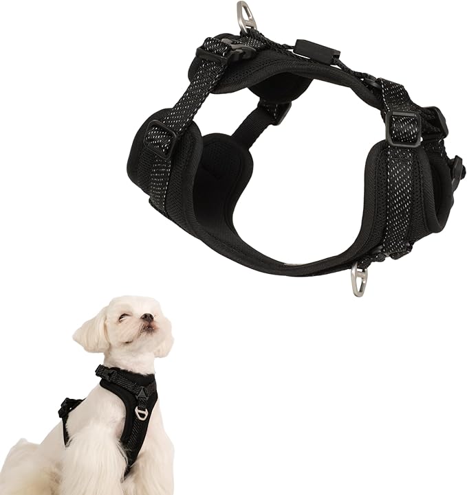 All-Weather No Pull Dog Harness Reflective Vest Harness QR Code Anti-Lost Adjustable Quick-Release Buckle Soft Padded Breathable Harness for Small Medium Large Dog (Super Reflect-Black, XS)