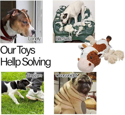 Sedioso Dog Toys Set, Large Dogs Toy, Stuffed Animal Dog Chew Toy, Soft Plush Dogs Toys Pack for Small. Middle, Large Breed(3-Pack, Cow)