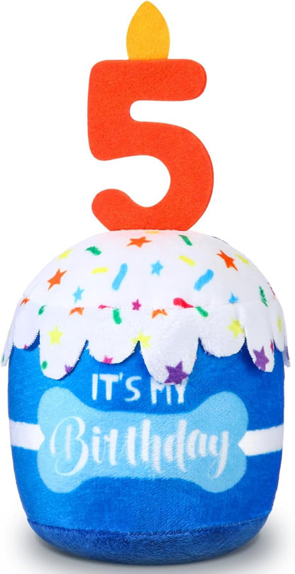Dog Birthday Cake Toy Accessories for Girl Boy Gifts, Squeaky Plush Toy for Dog Birthday Party Decor Favor for Large, Medium and Small Dogs(5th,Blue)