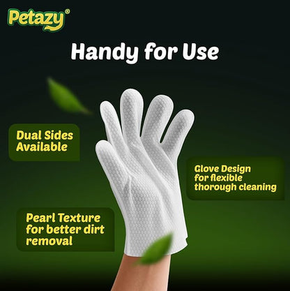 Petazy Pet Glove Wipes for Dogs & Cats – 50 Pack | Hypoallergenic, No Rinse, Extra Thick Cleaning Gloves with Aloe & Coconut Oil | Paws, Face, Ears & Butt | Travel Friendly, Gentle & Safe