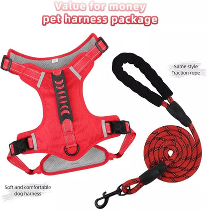 Dog Harness No Pull Adjustable Reflective,for Medium and Large Small Dog with Leash 59.06in (Red, XS)