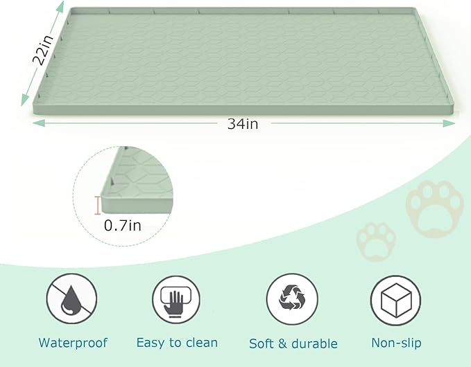 Jacooxi Cat Litter Mat, Silicone Large Cat Mat for Litter Box - 34x22 in, Waterproof & Non-Slip, Durable & Easy Clean, Green