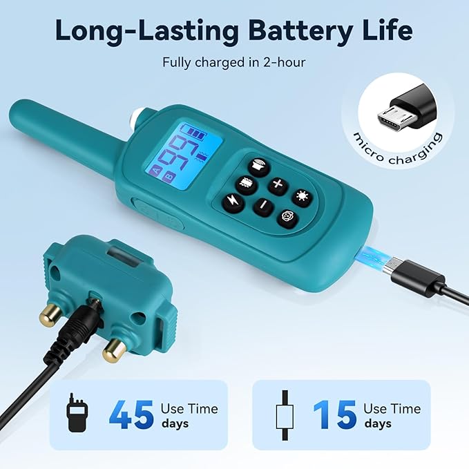 Smallest Dog Training Collar for 3 Dogs，Dog Shock Collar with Remote Control(5–120Lbs), 2000ft Range，4 Training Modes，Waterproof Rechargeable Electric Dog Collar for Small Medium Large Dogs，Cyan