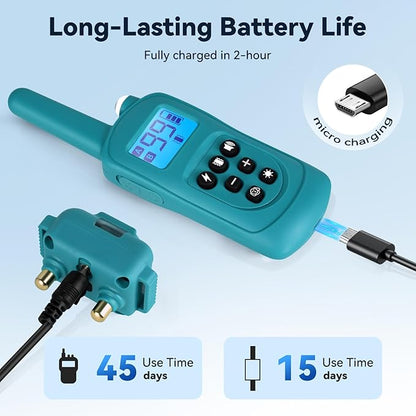 Smallest Dog Training Collar for 3 Dogs，Dog Shock Collar with Remote Control(5–120Lbs), 2000ft Range，4 Training Modes，Waterproof Rechargeable Electric Dog Collar for Small Medium Large Dogs，Cyan