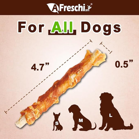 A Freschi srl Turkey Tendons for Dogs, USA-Sourced, Healthy Dog Treats, Rawhide-Free Puppy Chews, All Natural, Hypoallergenic Dog Treats, Turkey Tendon Wrapped Brown Rice Stick, 3.5 oz Pack