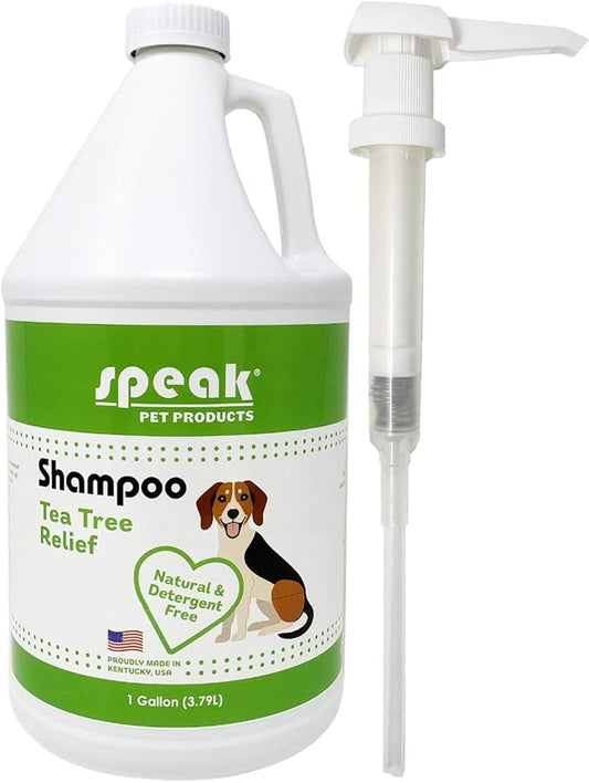 Speak Pet Products Natural Dog Shampoo with Pump, Tea Tree Relief, 1 Gallon