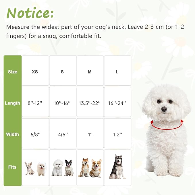 Dog Collar with Daisy Patterns, Spring Summer Collection Green Dog Collar with Exquisite Pendant, Durable Adjustable Collars for Gifts & Daily Use-S