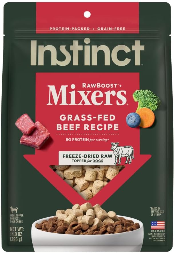 Instinct Raw Boost Mixers, Freeze Dried Dog Food Topper, Grain Free Recipe - All Natural Beef, 14 oz. Bag
