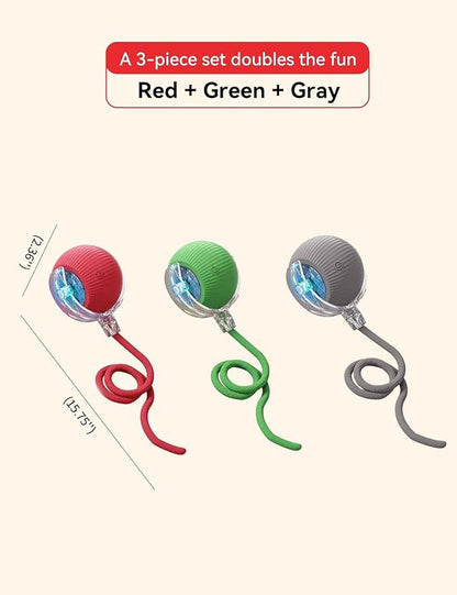 2026 Cat Toy, Electric Ball, Automatic USB-Rechargeable Ball Toy 3-Pack (Red/Green/Gray)