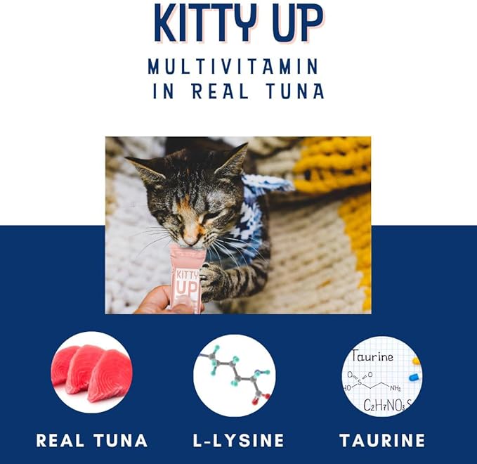 Kitty Up Lickable Cat Treats -Real Tuna Multivitamin Puree with Lysine & Taurine for Indoor Cats | Grain-Free, Squeeze Tube (50 Pack)