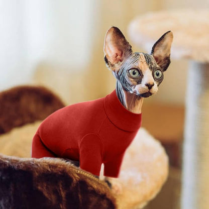 ROZKITCH Cat Clothes - Breathable Soft Jumpers for Cats, Warm Sweater T-Shirt Pajamas Jumpsuit Vest - Cornish Rex Devon Rex Peterbald Red L