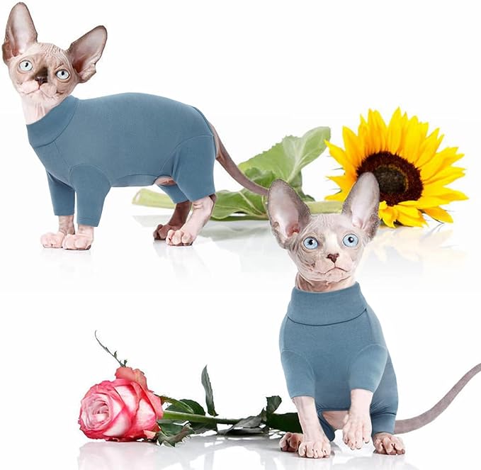 ROZKITCH Cat Jumper, Breathable Soft Jumpers for Sphynx Only, Coat with Four Legs, Warm Sweater T-Shirt Pajamas Jumpsuit Vest Cornish Rex, Devon Rex, Peterbald Blue 2XL