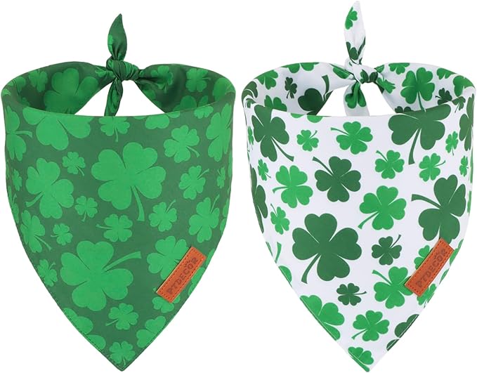 PTDECOR St. Patrick's Day Dog Bandana, Reversible Dog Scarf, Multi Size Offered, Green Shamrock Pet Bandanas for Medium Large Dogs Pets (St. Patrick's Day, Large)