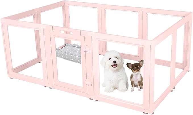 EVERFRONT Clear Acrylic Plastic Dog Playpen - Clear Dog Play Pen - Easy Assemble Acrylic Dog Playpen - Puppy Playpen, Cat Playpen, Small Animal Playpen, Dog Play Pen Indoors (Pink-23.6" H, 10PCS)