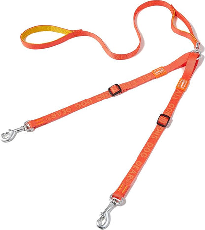 HOWGO Double Dog Leash, No Tangle 360° Swivel, Adjustable Two Padded Handles, Double Clip Dog Leash Coupler Splitter for 0~50 lbs Small and Medium Breeds (Orange, 2/3'' x 4.8 FT, Ultralight)