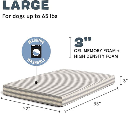 Barkbox Orthopedic Dog Bed | Comfortable Memory Foam Mattress for Joint Relief | Head and Neck Support Waterproof with Non Skid Bottom | Calming Durable Bed with Washable Cover | Large, Stripe
