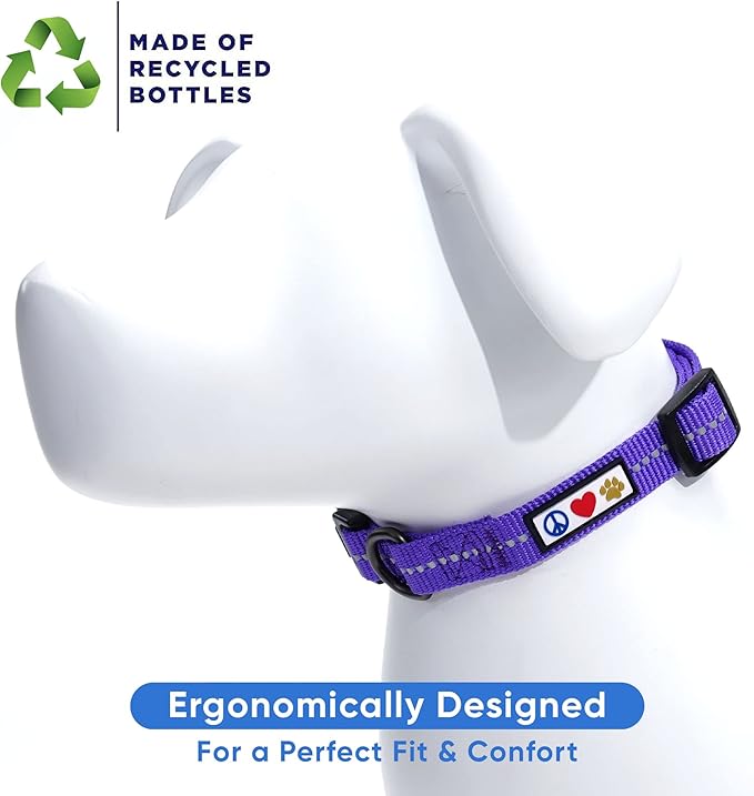Pawtitas Recycled Dog Collar with Reflective Stitched Puppy Collar Made from Plastic Bottles Collected from Oceans Medium Purple Quartz
