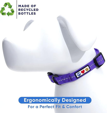 Pawtitas Recycled Dog Collar with Reflective Stitched Puppy Collar Made from Plastic Bottles Collected from Oceans Medium Purple Quartz