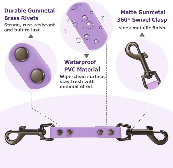 Dog Safety Collar Clip – Waterproof Backup Connector with Dual Hooks for Harness and Collar | Leash Safety Attachment for Training & Walking (Lavender, 9 inch)