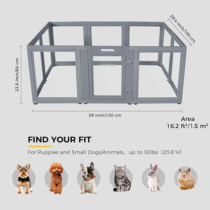 Everfront Clear Dog Play Pen - Easy Assemble Durable Plastic Acrylic Dog Playpen - Dog Playpen Indoor, Puppy Playpen, Cat Playpen, Small Animal Playpen, Dog Play Pen Indoors (Grey, 23.6" H, 10PCS)