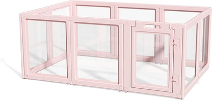 LoveTail DIY Clear Acrylic Dog Playpen House,Quick Easy Assembly and Disassembly,Strong Floor Suction,Indoor and Outdoor Use,Easy Cleansing Puppy Fence (Skin Pink, 30.3" H, 10PCS)