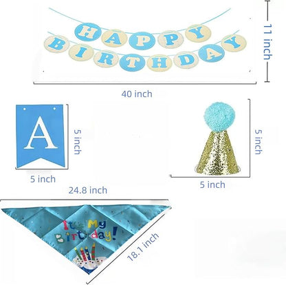 Pet Birthday Party Set,Dogs Bandana and Dog Birthday Hat with Star Pattern Design, Adjustable Sequin Bow tie Accessories, Blue Birthday Boy Scarf (Dark Blue)
