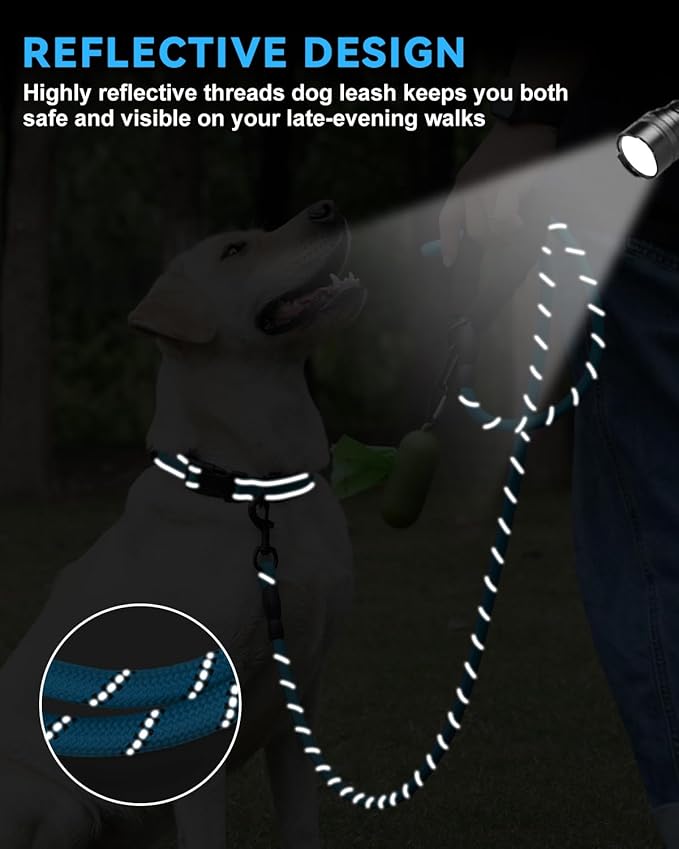 Dynmeow Reflective Dog Collar and Leash Set, 6FT Strong Climbing Rope Leash with Padded Handle, Adjustable Pet Collar with Soft Neoprene Padding for Medium Large Dogs, Blue, M
