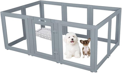 Everfront Clear Dog Play Pen - Easy Assemble Durable Plastic Acrylic Dog Playpen - Dog Playpen Indoor, Puppy Playpen, Cat Playpen, Small Animal Playpen, Dog Play Pen Indoors (Grey, 23.6" H, 10PCS)