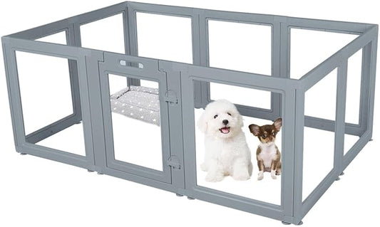 Everfront Clear Dog Play Pen - Easy Assemble Durable Plastic Acrylic Dog Playpen - Dog Playpen Indoor, Puppy Playpen, Cat Playpen, Small Animal Playpen, Dog Play Pen Indoors (Grey, 23.6" H, 10PCS)