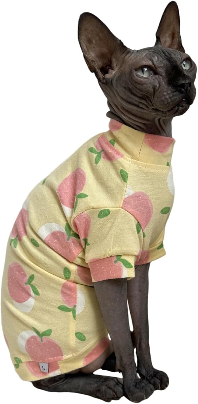 Limited Edition Sphynx Cat Cotton T-Shirts Hairless Cat Sweatshirt Pet Kitten Clothes Round Collar Kitten Shirts Vest Cats & Small Dogs Apparel (Peach, M (5.5-6.6 lbs))