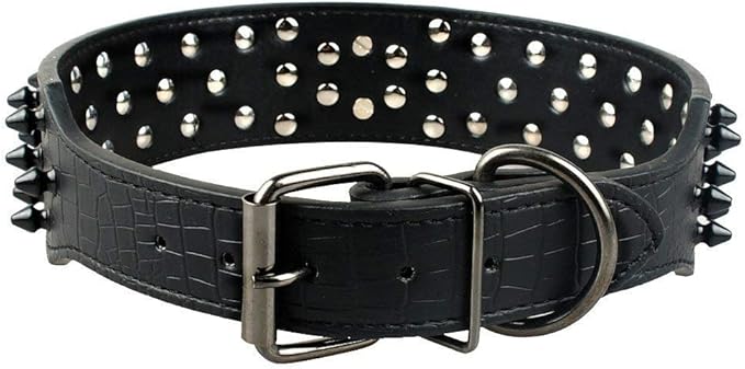 Serijoars Spiked Studded Dog Collar, PU Leather Dog Collar, Adjustable Pet Collars for Medium or Large Breed Pet (M, Black2)