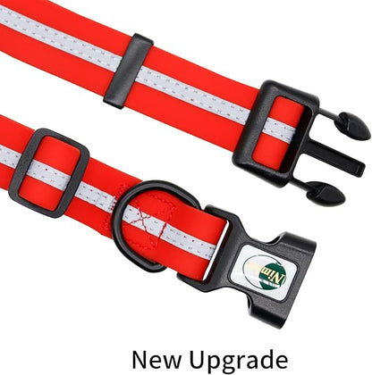 NIMBLE Dog Collar Waterproof Pet Collars Anti-Odor Durable Adjustable PVC & Polyester Soft with Reflective Cloth Stripe Basic Dog Collars S/M/L Sizes (Small (9.45”-14.17”inches), Candy Red)