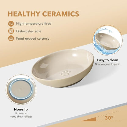 Havniva Raised Ceramic Wide Whisker Friendly Cat Dishes, Food& Water Bowl with 2 Style Stand Adjustable Pet Bowl Set, Anti Whisker Fatigue(2Dish+2Shallow Dish+Stand