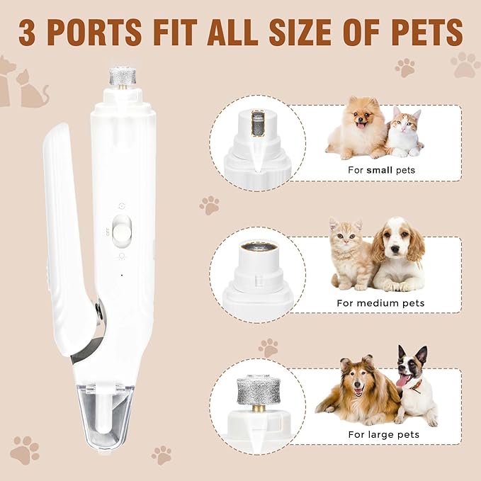 2-in-1 Dog Nail Grinder &Dog Nail Clippers with Light，Cat Nail Clippers ，Ultra-Quiet, USB Rechargeable, Multiple Grinding Methods, and Splash Guard for Large Medium Small Dogs Cats Pets(White)