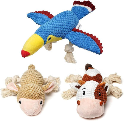 Sedioso Dog Toys Set, Large Dogs Toy, Stuffed Animal Dog Chew Toy, Soft Plush Dogs Toys Pack for Small. Middle, Large Breed(3-Pack, Cow)