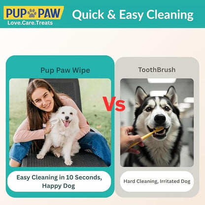 PUP PAW Vet Recommended Dog & Cat Dental Wipes - Freshens Breath - Easy Daily Oral Care - Dog Tooth Brushing Kit - Dental Finger Wipes for Pets - 50 Count