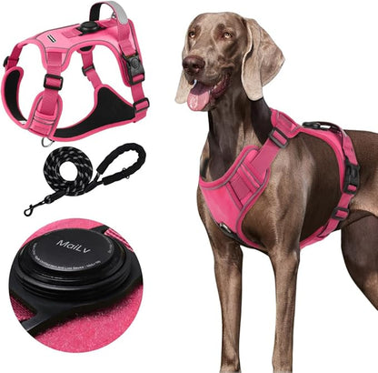 Airtag Dog Harness Chest Plate Reflective No Pull Harness with Leash for Extra Large Dogs (Fuchsia, M)