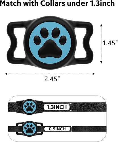 WhoseID IP68 Waterpoof Dog Tag Holder, Stretchy Silicone Full Body Covered tag Holder for Dog Cat Collar Fit All Width Collar (Black & Blue, 1 Pack)
