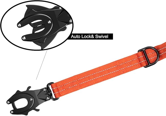ICEFANG Short Dog Leash 25Inch Reflective Nylon Traffic Leash with Padded Handle,Heavy Duty Auto Lock Swivel Clip for Medium Large Dogs No Pull Training Walking (Orange, 25 Inch)