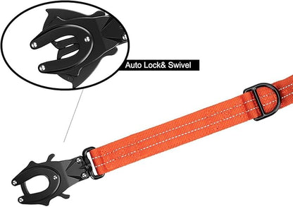 ICEFANG Short Dog Leash 25Inch Reflective Nylon Traffic Leash with Padded Handle,Heavy Duty Auto Lock Swivel Clip for Medium Large Dogs No Pull Training Walking (Orange, 25 Inch)